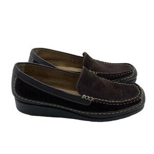 Aerosoles Women's Wedge Heel Slip On Loafer Brown Leather Accent Stitching 7M SB